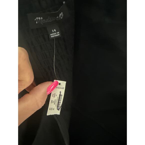 Madewell Plus Seamed Square-Neck Midi Dress Smocked Back Black Pockets Size 14 - Picture 12 of 13